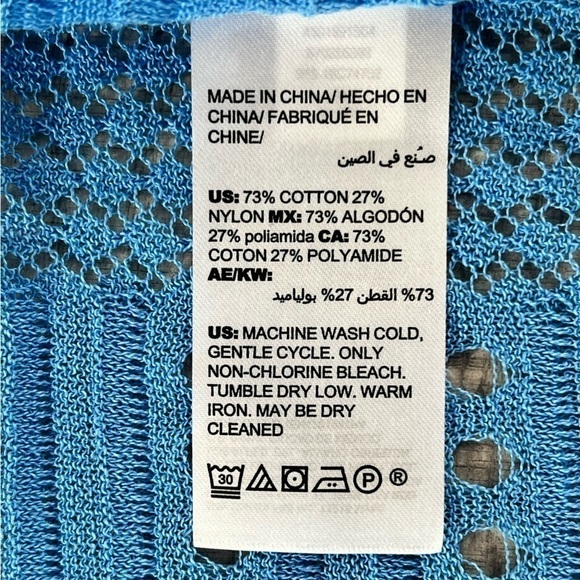 Chico’s Women’s Tie-Front Pointelle Stitch Cardigan Sweater Blue Sz 1/Medum NWOT - Picture 5 of 11